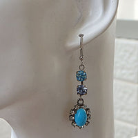 Turquoise Earrings. Crystal Earrings. Flower Drop Earrings For Woman. Silver Turquoise Earrings. Blue Flower Earrings. Turquoise Gemstone