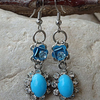 Turquoise Earrings. Crystal Earrings. Flower Drop Earrings For Woman. Silver Turquoise Earrings. Blue Flower Earrings. Turquoise Gemstone