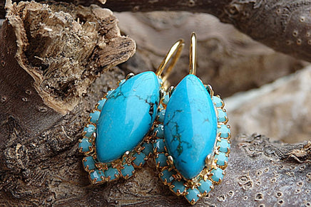 Turquoise Gold Drop Earrings. Gemstone Turquoise And Rebeka Earrings. Natural Jewelry. Gold Turquoise Drop Earrings .holiday Gift Idea.