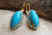 Turquoise Gold Drop Earrings. Gemstone Turquoise And Rebeka Earrings. Natural Jewelry. Gold Turquoise Drop Earrings .holiday Gift Idea.