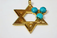 Turquoise Gold Star Of David Necklace. Jewish Star Jewelry. Statement Magen David Charms. Symbolic Jewish Jewelry. Jewish Ideas Gift.