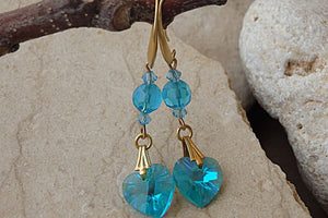 Turquoise Heart Shaped Earrings. Valentines Day Wife Gift. Briolette Earrings. Heart Drop Earrings. Lover Gift Ideas. Teal Beaded Earrings