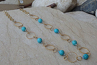 Turquoise Link Necklace. Hoop Necklace. Turquoise Stone And Rebeka Beads Necklace. Gemstone Necklace For Wife. Turquoise Links Chain