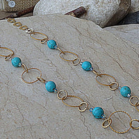 Turquoise Link Necklace. Hoop Necklace. Turquoise Stone And Rebeka Beads Necklace. Gemstone Necklace For Wife. Turquoise Links Chain