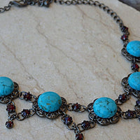 Turquoise Necklace. Gemstone Turquoise Jewelry. Black Turquoise Vintage Style Necklace. Real Turquoise Jewelry Gift For Women. Gift For Her.
