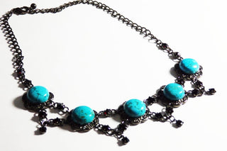 Turquoise Necklace. Gemstone Turquoise Jewelry. Black Turquoise Vintage Style Necklace. Real Turquoise Jewelry Gift For Women. Gift For Her.