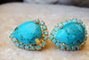 Turquoise Non Pierced Earrings. Genuine Turquoise And Rebeka Clip On Drop Earrings. Bridesmaid Clip Ons. Gemstone Turquoise Bridal Posts