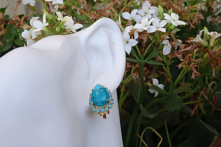 Turquoise Non Pierced Earrings. Genuine Turquoise And Rebeka Clip On Drop Earrings. Bridesmaid Clip Ons. Gemstone Turquoise Bridal Posts