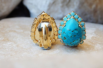 Turquoise Non Pierced Earrings. Genuine Turquoise And Rebeka Clip On Drop Earrings. Bridesmaid Clip Ons. Gemstone Turquoise Bridal Posts