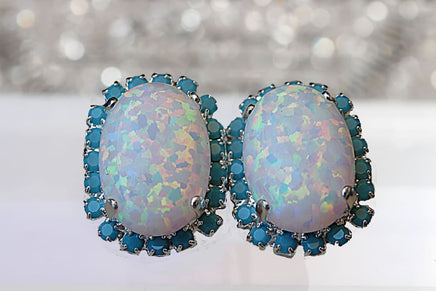 Turquoise Opal Silver Earrings