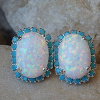 Turquoise Opal Silver Earrings