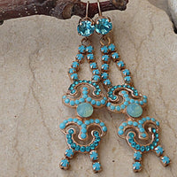 Turquoise Rhinestone Earrings. Turquoise Bridal Earrings. Rose Gold Long Earrings. Something Blue. Bridesmaid Elegant Earrings.holiday Gift