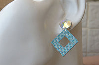 Turquoise Rhombus Earrings. Turquoise Rebeka Crystal Earrings. Gold Geometric Earrings. Turquoise Earrings. Rhombus Turquoise Earrings