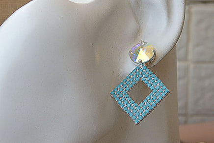 Turquoise Rhombus Earrings. Turquoise Rebeka Crystal Earrings. Gold Geometric Earrings. Turquoise Earrings. Rhombus Turquoise Earrings