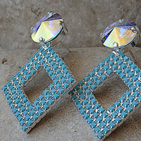 Turquoise Rhombus Earrings. Turquoise Rebeka Crystal Earrings. Gold Geometric Earrings. Turquoise Earrings. Rhombus Turquoise Earrings