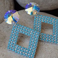 Turquoise Rhombus Earrings. Turquoise Rebeka Crystal Earrings. Gold Geometric Earrings. Turquoise Earrings. Rhombus Turquoise Earrings