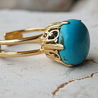 Turquoise Ring. Gold Plated Ring With Gemstone. Genuine Turquoise Jewelry.blue Ring. Everyday Jewelry. Adjustable Ring. December Birthstone