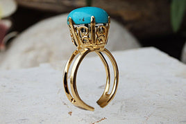 Turquoise Ring. Gold Plated Ring With Gemstone. Genuine Turquoise Jewelry.blue Ring. Everyday Jewelry. Adjustable Ring. December Birthstone