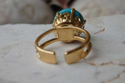 Turquoise Ring. Gold Plated Ring With Gemstone. Genuine Turquoise Jewelry.blue Ring. Everyday Jewelry. Adjustable Ring. December Birthstone