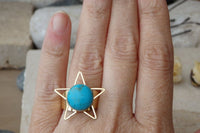 Turquoise Ring. Star Ring. Custom Size Ring. Stone Ring. Cabochon Ring. Genuine Turquoise Jewelry. Gemstone Ring.blue Stone Ring.casual Ring