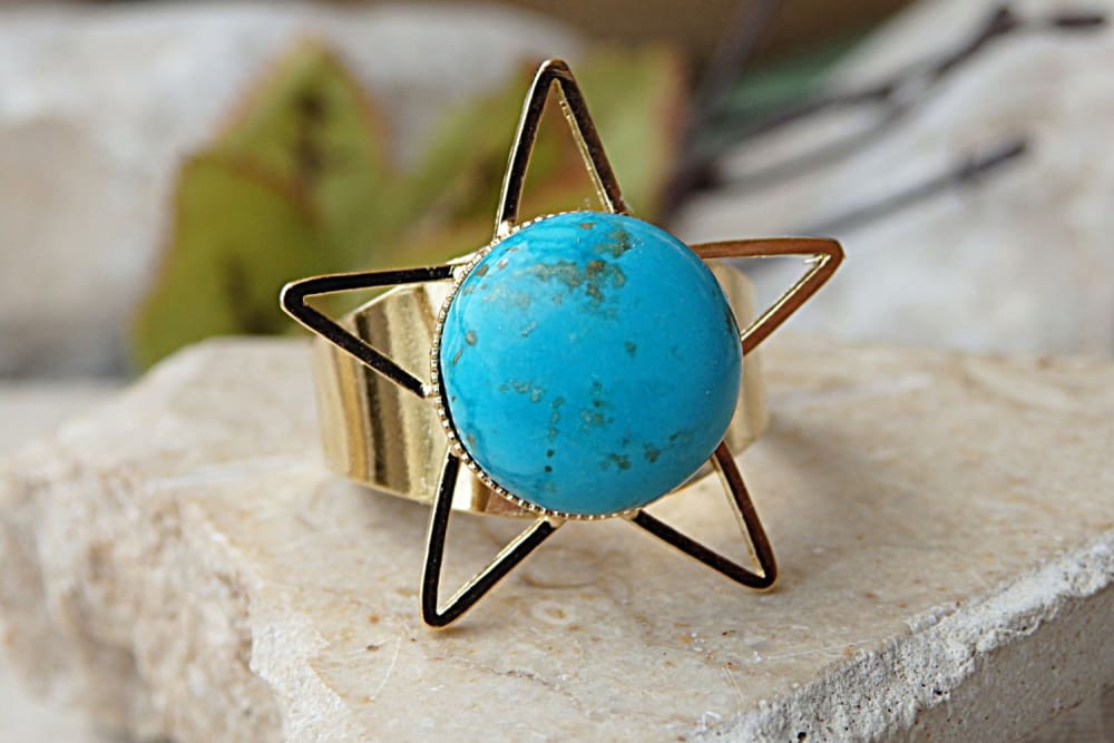 Oval Turquoise Ring, Firoza Stone Ring - Shraddha Shree Gems
