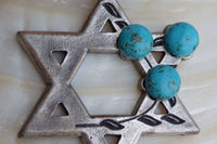 Turquoise Silver Star Of David Necklace Pendant. Jewish Star Necklace. Silver Magen David Jewish Necklace. Shield Of David Charms Jewelry