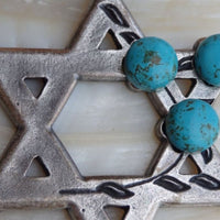 Turquoise Silver Star Of David Necklace Pendant. Jewish Star Necklace. Silver Magen David Jewish Necklace. Shield Of David Charms Jewelry