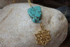 Turquoise Star Of David Necklace. December Birthstone. Flower Jewelry. Gemstone Turquoise Necklace. Women Jewish Jewelry. Gold Magen David