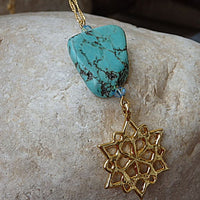 Turquoise Star Of David Necklace. December Birthstone. Flower Jewelry. Gemstone Turquoise Necklace. Women Jewish Jewelry. Gold Magen David