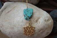 Turquoise Star Of David Necklace. December Birthstone. Flower Jewelry. Gemstone Turquoise Necklace. Women Jewish Jewelry. Gold Magen David