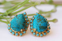 Turquoise Stud Earrings. Drop Stud Earrings. Turquoise Jewelry. December Birthstone. Turquoise Gemstone Earrings. Post Rebeka Earrings