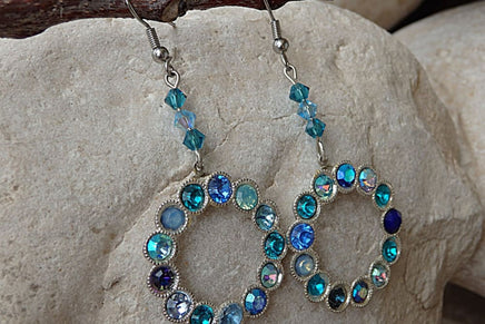 Turquoise Rebeka Earrings. Crystal Hoop Earrings. Blue Dangle Earrings For Women. Beaded Rebeka Earrings. Gift For Wife Girlfriend Her