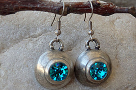 Turquoise Rebeka Rhinestone Earrings. Halo Blue Gemstone Earrings. Turquoise Crystal Earrings. Rounded Earrings. Oxidized Silver Earrings