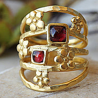 Two Stones Ring. Garnet Ring. Family Ring. Red Stone Ring. Large Ring. Mother Ring. Satement Ring For Women. Stacking Gold Ring. Flower Ring