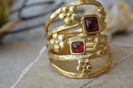 Two Stones Ring. Garnet Ring. Family Ring. Red Stone Ring. Large Ring. Mother Ring. Satement Ring For Women. Stacking Gold Ring. Flower Ring