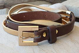 Two Tone Belt. Evening Gold Belt. Gold Metal Belt. Adjustable Brown Belt. Women Leather Belt For Women Thin Belt. Golden Metal Buckle Belt