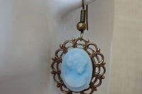 Victorian Cameo Earrings. Antique Style Cameo Earrings. Vintage Style Earrings. Blue Cameo Earrings. Cameo Jewelry. Women Shaped Earrings