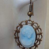 Victorian Cameo Earrings. Antique Style Cameo Earrings. Vintage Style Earrings. Blue Cameo Earrings. Cameo Jewelry. Women Shaped Earrings