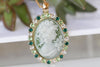 Victorian Green Toggle Cameo Necklace. Women Romantic Cameo Necklace Green Necklace.antique Style Cameo Pendant.vintage Style Necklace.