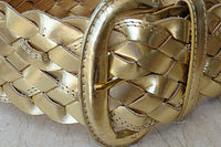 Vintage 1980S Gold Leather Belt. Braided Belt. Woven Women Belt. High Waisted Belt. Vegan Leather Belt. Boho Bohemian Golden Braided Belt.