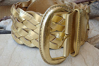 Vintage 1980S Gold Leather Belt. Braided Belt. Woven Women Belt. High Waisted Belt. Vegan Leather Belt. Boho Bohemian Golden Braided Belt.