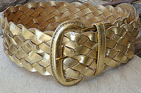 Vintage 1980S Gold Leather Belt. Braided Belt. Woven Women Belt. High Waisted Belt. Vegan Leather Belt. Boho Bohemian Golden Braided Belt.