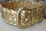 Vintage 1980S Gold Leather Belt. Braided Belt. Woven Women Belt. High Waisted Belt. Vegan Leather Belt. Boho Bohemian Golden Braided Belt.