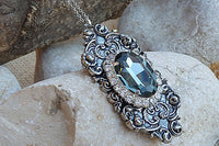 Vintage Filigree Gray Pendant Necklace. Gray Rebeka Necklace. Rebeka Jewelry. Long Filigree Pendant. Silver Lace Rebeka Pendant