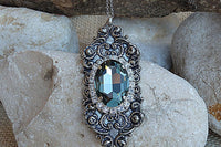 Vintage Filigree Gray Pendant Necklace. Gray Rebeka Necklace. Rebeka Jewelry. Long Filigree Pendant. Silver Lace Rebeka Pendant