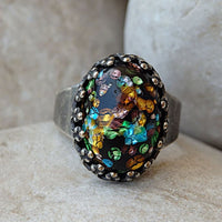 Vintage Oval Glass Opal Cabochon Ring