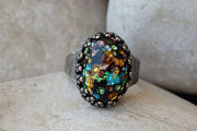 Vintage Oval Glass Opal Cabochon Ring