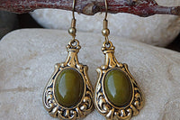 Vintage Style Earrings. Ornament Filigree Brass Earrings. Green Earrings. Antique Style Earrings. Agate Stone Earrings. Bridesmaid Jewelry.