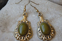 Vintage Style Earrings. Ornament Filigree Brass Earrings. Green Earrings. Antique Style Earrings. Agate Stone Earrings. Bridesmaid Jewelry.