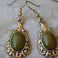 Vintage Style Earrings. Ornament Filigree Brass Earrings. Green Earrings. Antique Style Earrings. Agate Stone Earrings. Bridesmaid Jewelry.